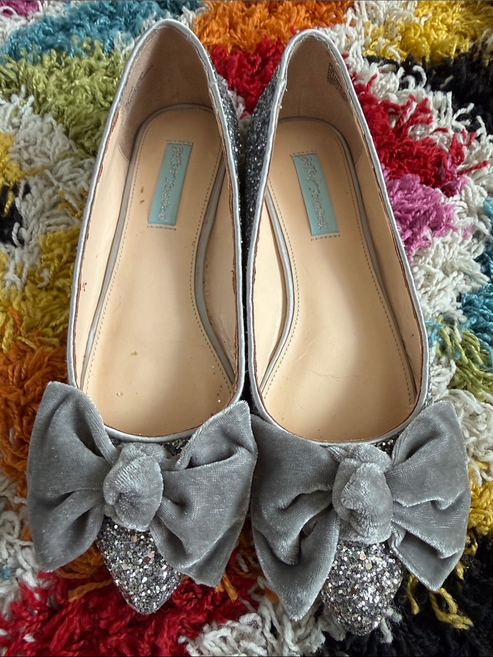 Betsy Johnson Glitter Bow Pointed Toe Flats - Gray